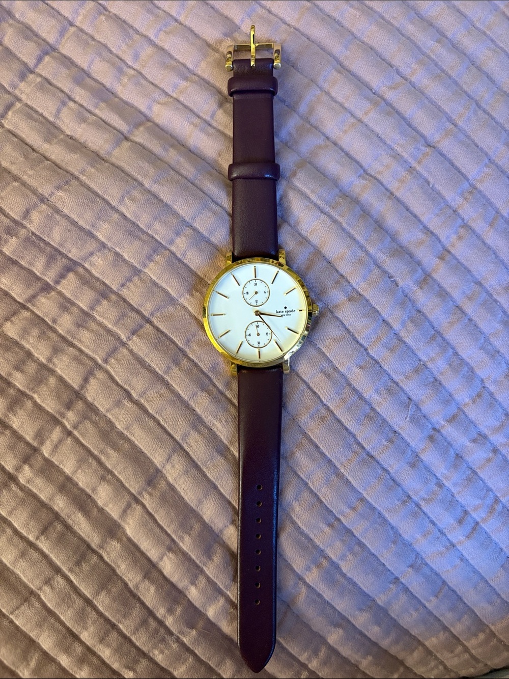 kate spade Gold-Tone Watch with Dark Brown Leather Strap